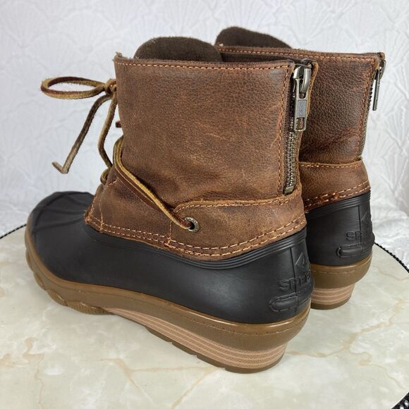 Sperry Duck Boots Womens Size 7 Black Brown Leather Outdoor Rubber Rain Booties - Picture 10 of 15